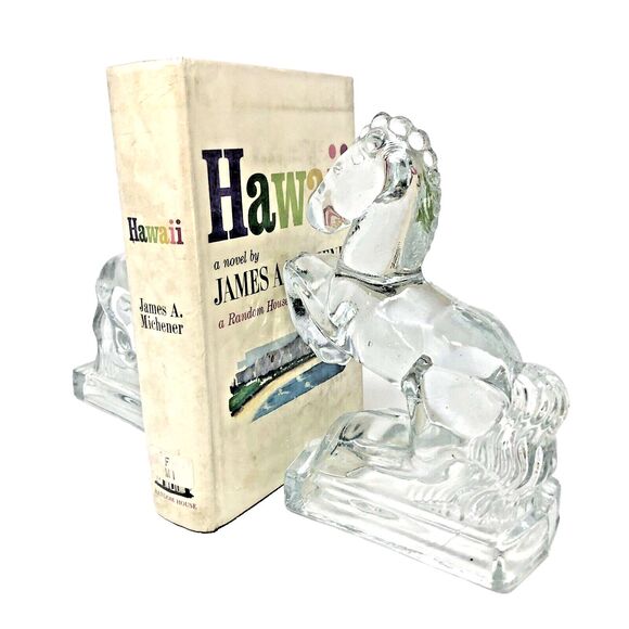 LE Smith Glass Horse Bookends Clear Equestrian Vintage MCM 8" tall Set of 2 - Picture 4 of 12